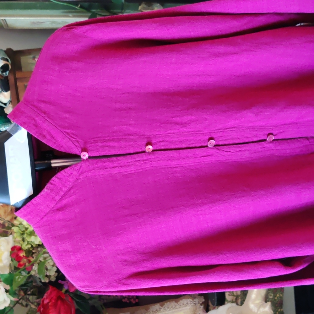 Eileen Fisher Jacket XL Washable Linen combo Lovely Raspberry color